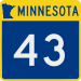 A blue rectangle with a gold border. Inside the rectangle reads the label 43. The top gold border is thick, with an outline of Minnesota followed by the word Minnesota inside.